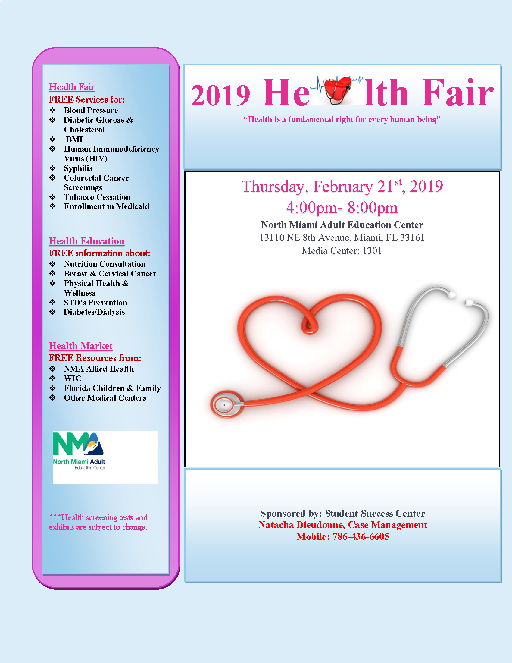 North Miami Adult Education Center Health Fair Event Flyer